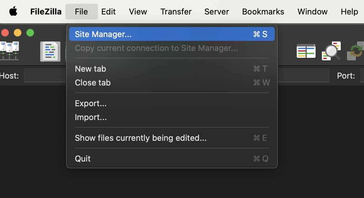 FileZilla Site Manager
